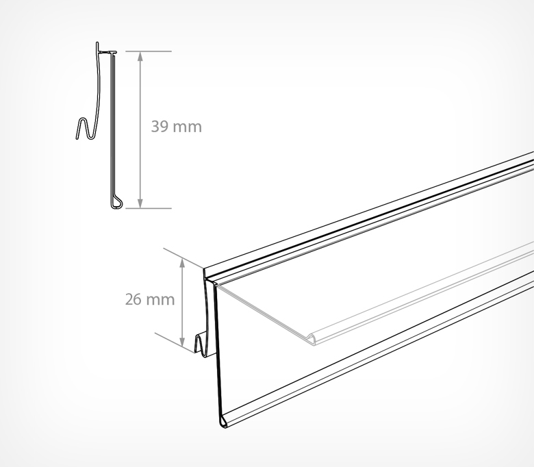 Ценникодержатель полочный для полок ARNEG, с высотой замка 26 мм схема