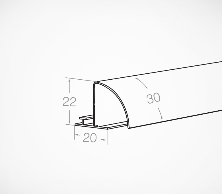 Ценникодержатель полочный закругленный с высотой вставки 30 мм схема Ценникодержатель полочный закругленный с высотой вставки 30 мм